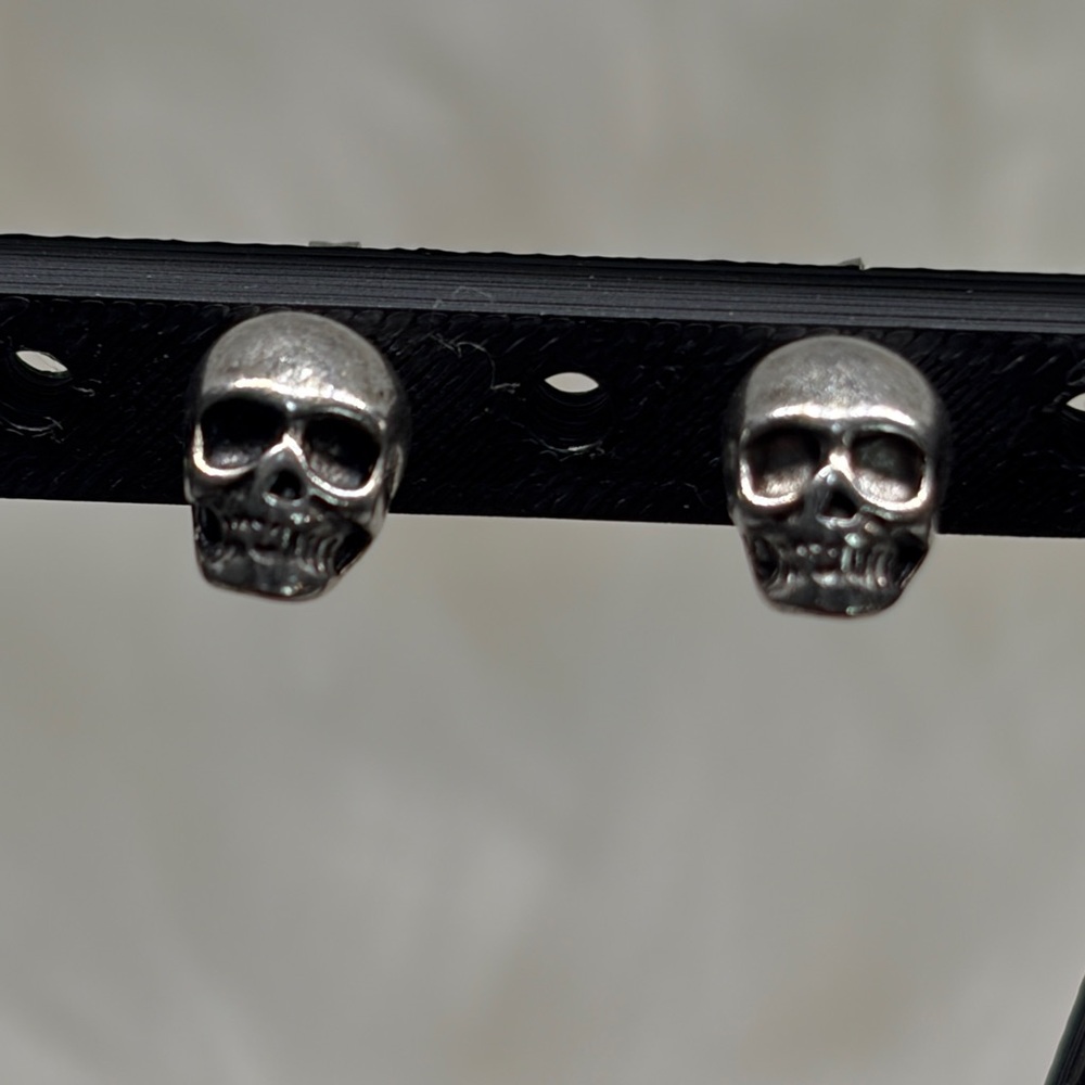 Skull Post Earrings Silver Tone Dark Academia Dark Romantic Goth